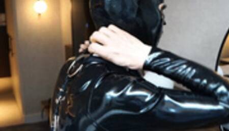 total latex tease rubber catsuit hood