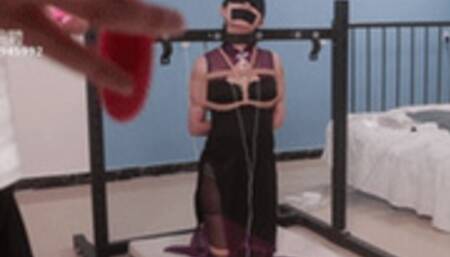XY Bondage-74-Sexy black silk cheongsam girl is restrained on the iron frame and femdom