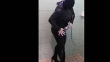 Showering in glamour clothes