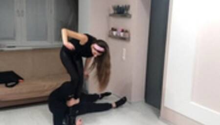 Grabs my ankles and tries to knock me to the floor (custom video)