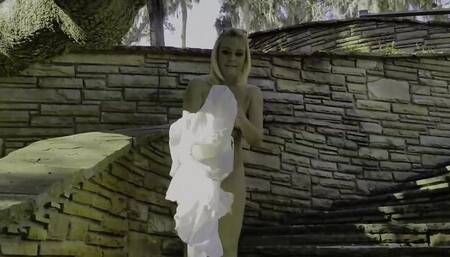 Classic video shows a dirty MILF flashing tits and cunt outside