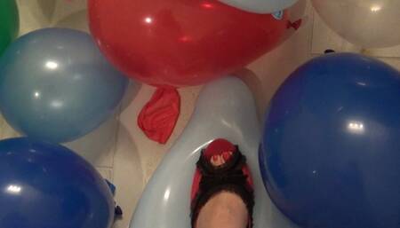 POV balloon stomping in heels