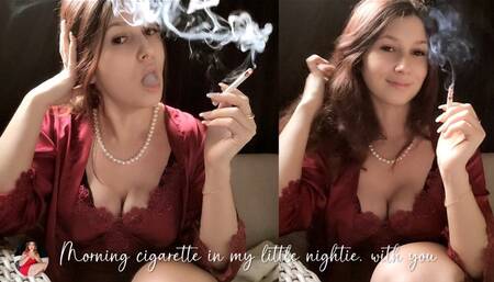 Morning Cigarette with a Smoking Girl in a Little Nightie