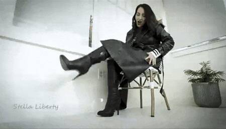 Leather Trench Cum Tribute - Stella Liberty Femdom POV Leather Fetish Jerk Off Instruction - hd mp4