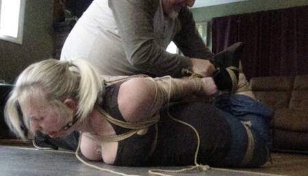 Blondie MILF Rope Slut Vivica Lase Bondage Hogtied in the Kitchen SDmp4