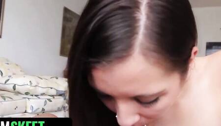 Blue-eyed cutie is sucking a hard cock in POV video