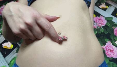 Long Nails Pink Bow Belly Button Fingering (HD) WMV