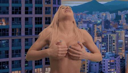 Giant naked woman in the city