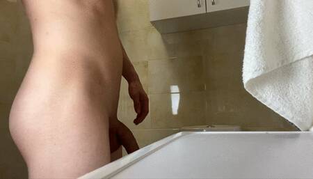 Young Sexy Jock Locked in Bathroom from Parents for Great Jerking "_"Huge Cumshot