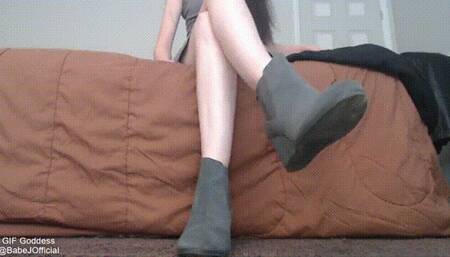 Front View Hard Slow Toe Tapping in Wedge Ankle Boots