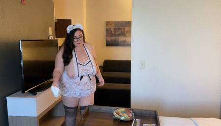 Busty BBW Maid Masturbates on Your Bed