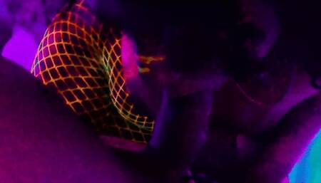 Thicc Ebony NEKO Little Bleu J gets pussy used under blacklight