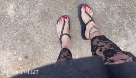 Walk with me and stare at my feet in sandals, flip flops, flats, vans, milf feet