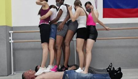 Multitrampling contest #54 (Full): men suffering under Russian and African girls & facestanding & trampling to the open wound
