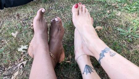 Yourchocolategoddess And Catprincessfeet sit outside while Bksoleman pours oil on our feet