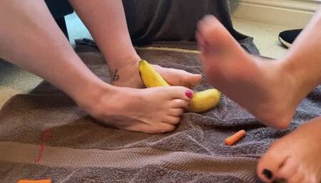 Scarlett Kage and female partner in Foot Food Fight - foot worship, sensual foot play, girl on girl, food, food smashing, crushing, toes MP4