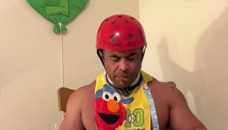 Feeding time for a naughty brat