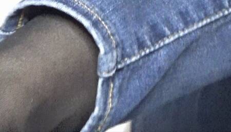 Black Nylon Stocking Footjob with Handjob