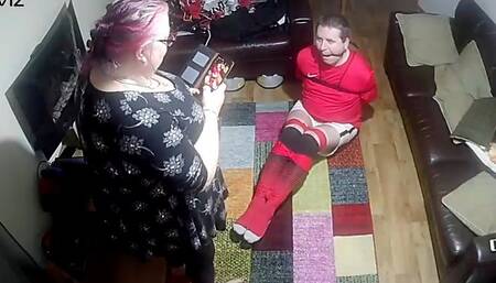 Footballer bound gagged by woman with toy Nerfgun 1 of 2- BBW domination,BBW bondage,male bondage,man in bondage,man tied up,football kit,soccer kit,socks,gay bondage,rope bondage,bound and gagged man,amateur,struggling,freely tickling,