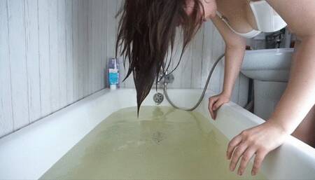 pushing underwater while washing hair