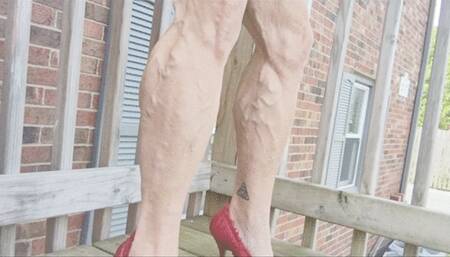 Red satin heels with calves