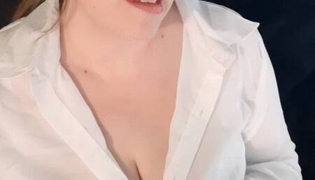 after work cigarette in a white blouse