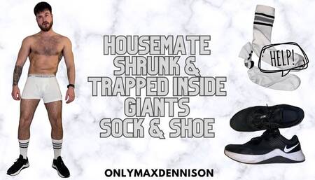 Macrophilia - housemate shrunk & trapped inside giants sock & shoe