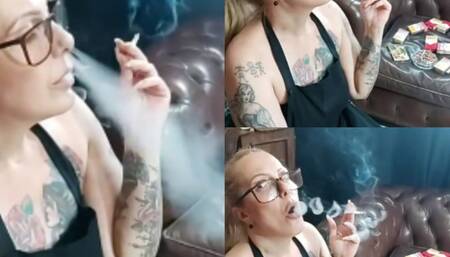 Smoke rings- Coughing - A break from cleaning, to smoke my Marlboro quietly, in an apron and without any makeup