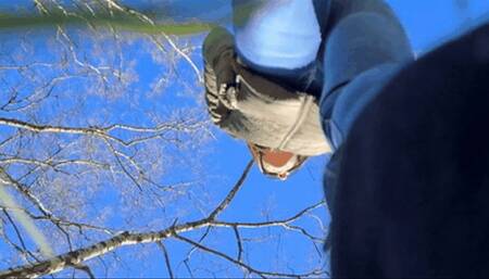 Unaware crushed and stuck to the giantess' boot sole