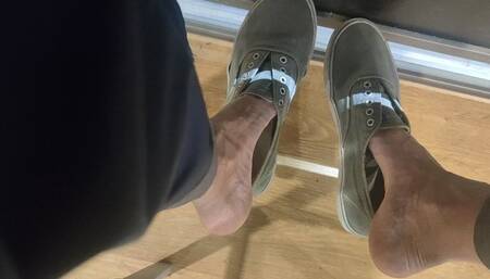 Shoeplay, dangling and dipping sitting on a high footstool