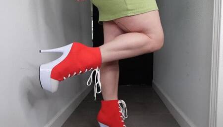 Muscular Calves JOI in Red and White Ankle Boots MP4 1080