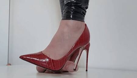 Lady Latisha - CBT Trample Board - Le Silla Red Leather Stilettos - close up - HD 1K
