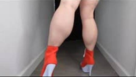 Muscular Calves JOI in Red and White Ankle Boots MP4 640