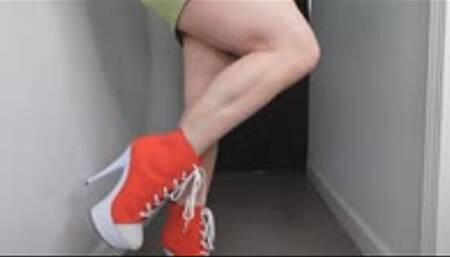 Muscular Calves JOI in Red and White Ankle Boots WMV 720