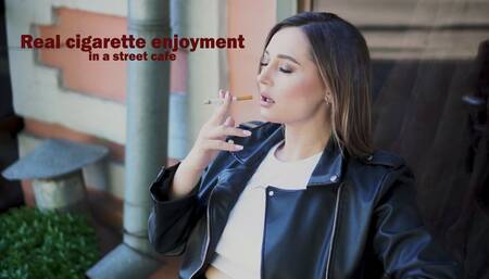 Real cigarette enjoyment in a street cafe (Full HD)