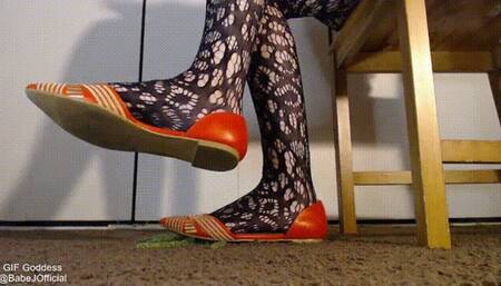 Toe Tapping in Orange Ballet Flats on FAKE worms