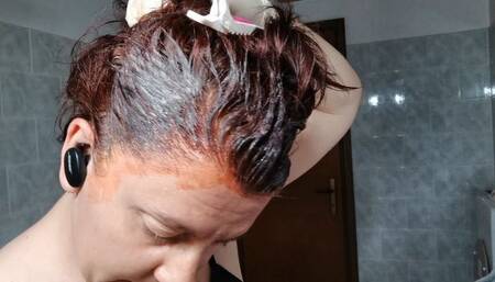 Super red hair dye with white latex gloves 1080HD