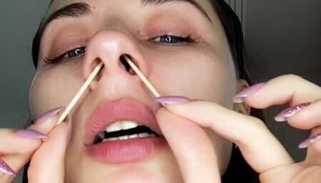 Tickling in the nose with two toothpicks (custom video)