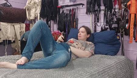 Trans slave faceslapped and compulsed to orgasm in a chastity belt