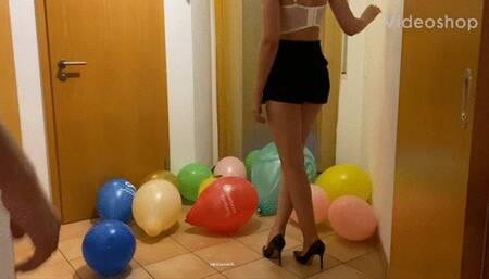 2 girls spitting & bursting balloons