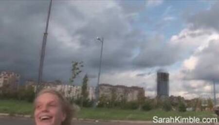 Sweet Sarah kimble roller blade on the part and showing her pussy closeup naked outdoor