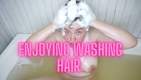 enjoying hair washing