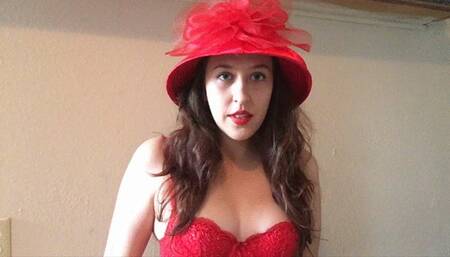Vintage Goddess D Smoking VS 120 in Red Hat and Bra - Perky Tits!