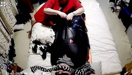 Neoprene sleepsack post orgasm torment -BBW domination,BBW bondage,sleep sack,amateur,male bondage,man in bondage,bound and gagged man,man tied up,agreement,handjob,edged,post cum play,cum shot,