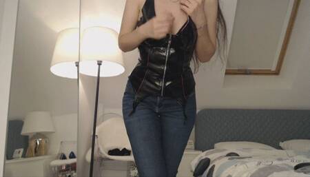 cutting and ripping my pvc-vinyl corset