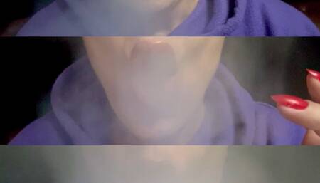 Pov- Close-up - Marlboro 100s - Open mouth Inhales and open mouth exhales - Coughing