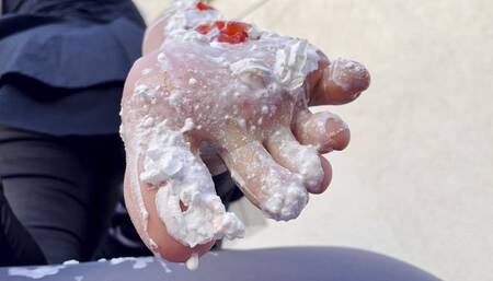 Strawberries with whipped cream on my bare feet (MOV HD)