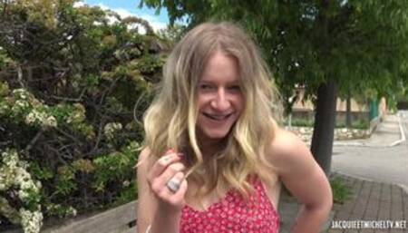 The delicious Sally sucks him dry in her garden