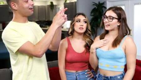 Stepsister and BFF watch bro jerk off