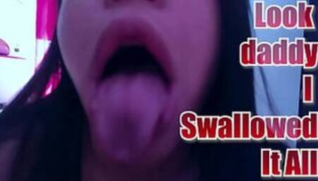 Look daddy! I swallowed it all! follow me on ig and tw @vegasofcrowley